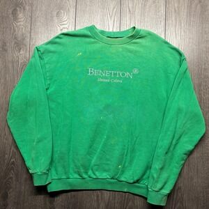 Vintage United Colors of Benetton 1990s Green Sweatshirt Italy Medium